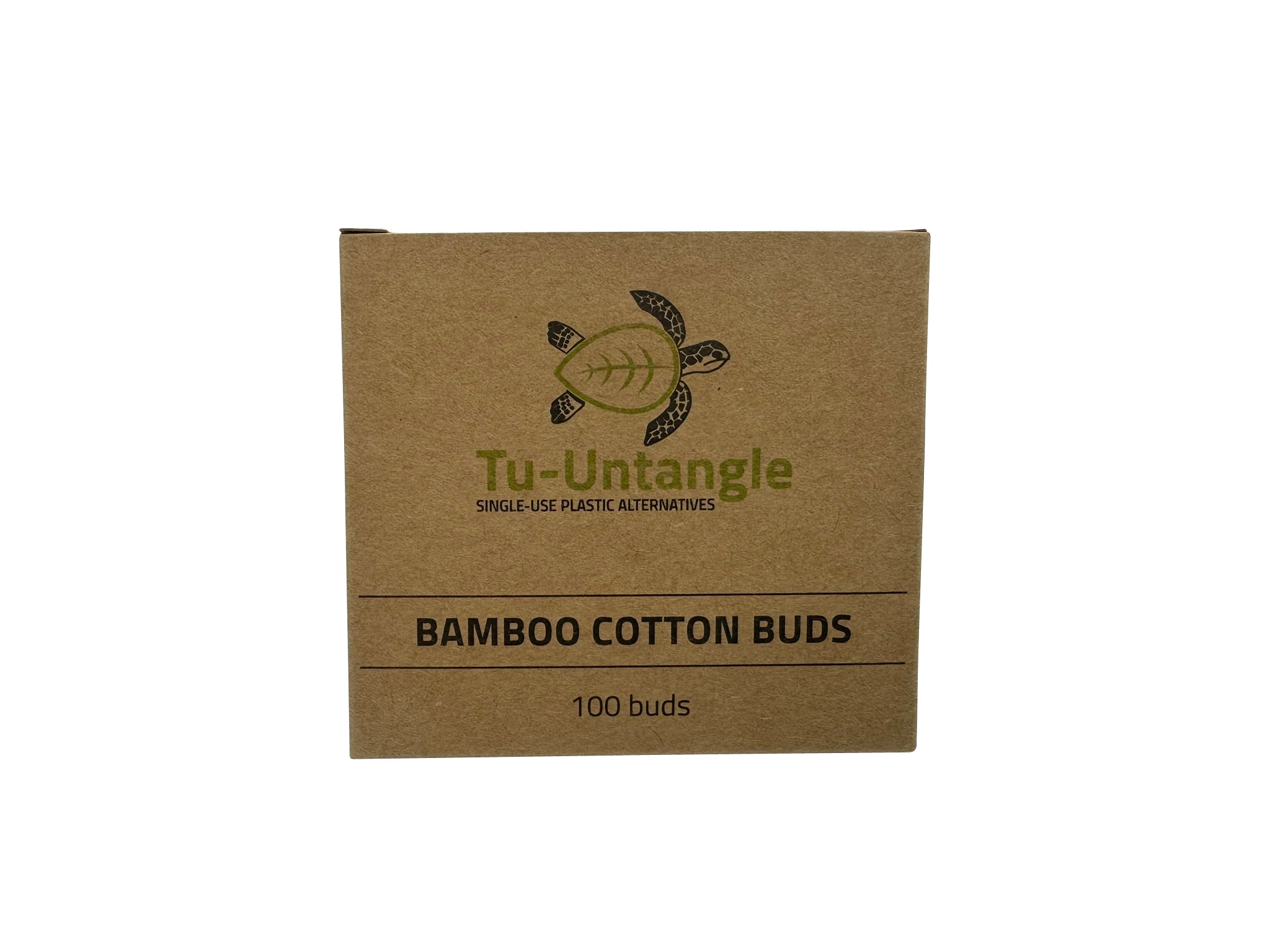 Cardboard packaging of Tu-Untangle bamboo cotton buds on a white background
