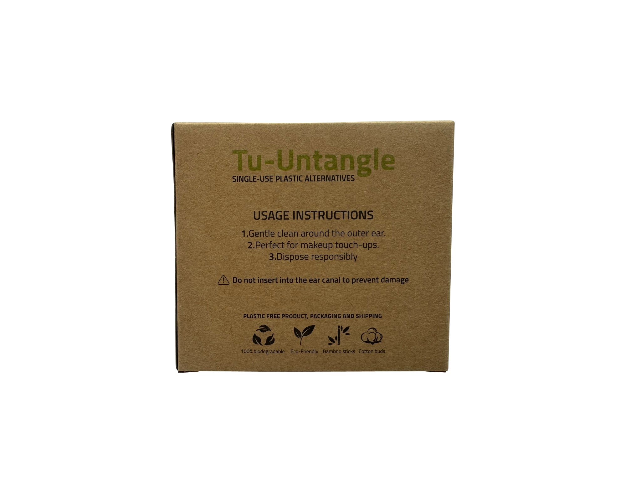 Cardboard box with 'Tu-Untangle' branding and usage instructions on a white background