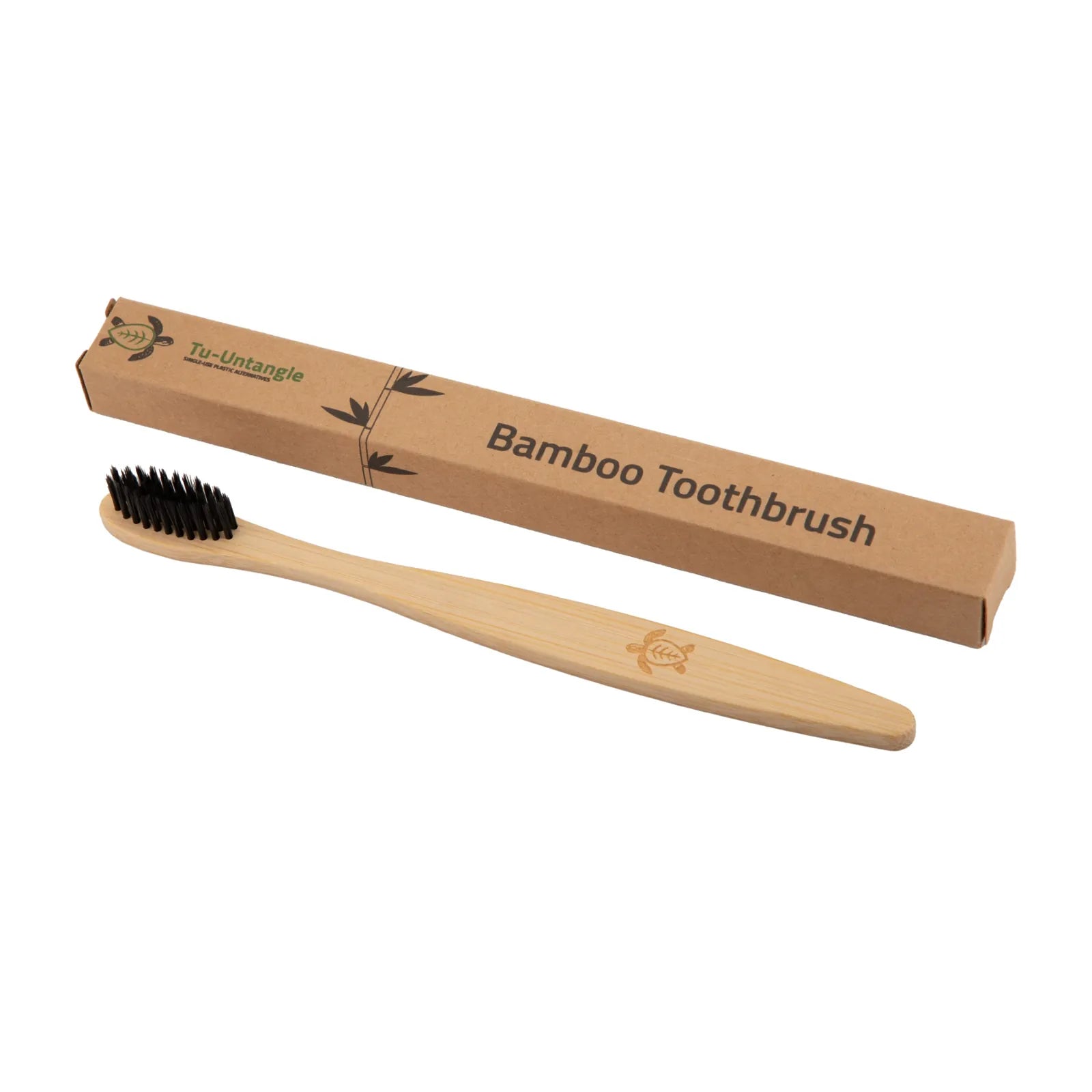 Bamboo toothbrush with packaging on a white background